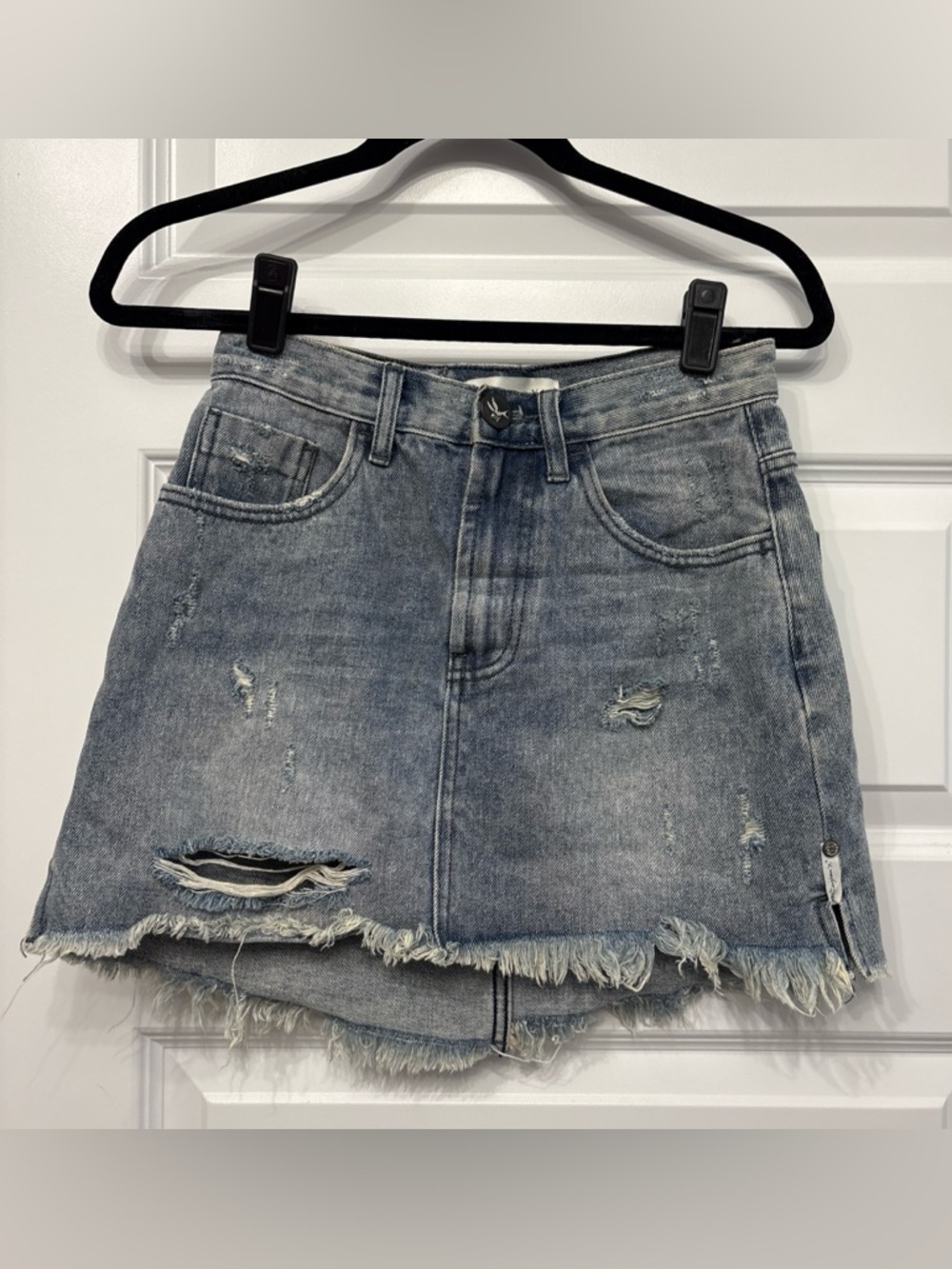 One Teaspoon 2020 Mini Skirt Distressed Blue Denim Frayed